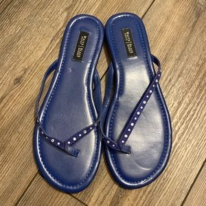 White House Black Market Blue with Rhinestone New Leathers Thong Flip Flop